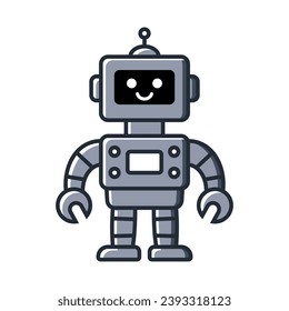 Feliz divertido dibujo animado infantil icono de la línea robot. Ciborg de tecnología de máquina. Mascota de personajes humanoides futuristas. Robótica científica, carácter amigable con Android, ilustración de vector de tecnología robótica