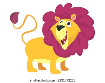Happy funny cartoon lion. Vector character illustration for children book.