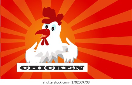 A happy funny Cartoon Rooster chicken, vector logo illustration