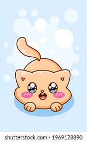 Happy and funny cat animal cartoon illustration