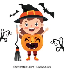 Happy Funny Child Celebrating Halloween