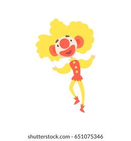Happy funny clown with painted face colorful cartoon character vector Illustration