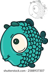 HAPPY AND FUNNY COLORFUL FISH ON ISOLATED WHITE BACKGROUND - VECTOR