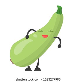 Happy funny courgette laughing vector isolated. Vegetable with cartoon face. Green garden squash. Healthy food.