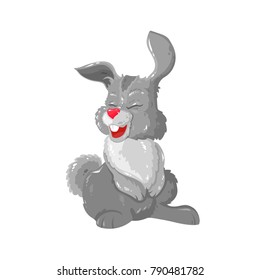 Happy funny and cute character of bunny, rabbit, vector cartoon flat illustration isolated on white background
