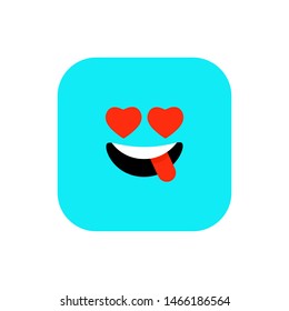 Happy Funny Emoji icon flat style. Cute Emoticon rounded square to World Smile Day. Cheerful, Lol, Enjoying Face. Colorful Smile for mobile app, messenger. Expressive avatar. Vector illustration