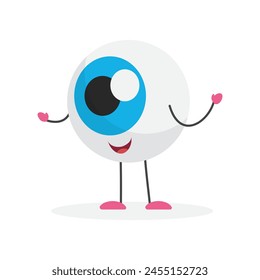 Happy funny eyeball character with smile and friendly expression vector illustration