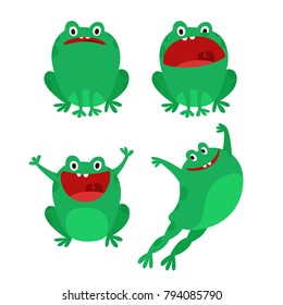 Happy Funny Frog Characters Set. Cartoon Style Vector Illustration