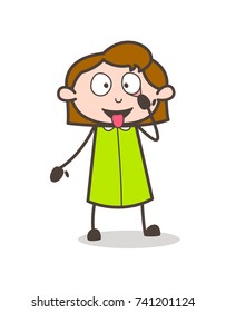 Happy Funny Girl Showing Eyes and Tongue Vector