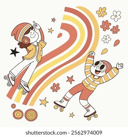 happy funny kids cartoon playing hand draw illustration