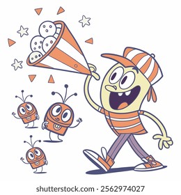 happy funny kids cartoon playing hand draw illustration