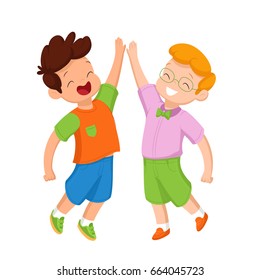 Happy and funny kids. Flat icon design. Vector illustration