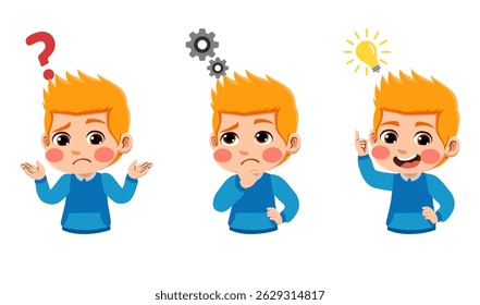 happy funny kids looking for idea process. suitable for use for child theme design elements
