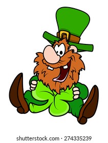 Happy Funny Leprechaun Holding Shamrock