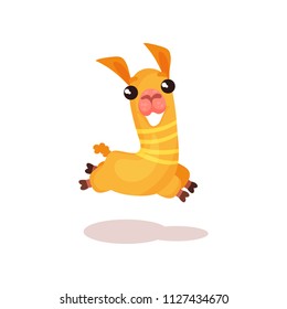 Happy funny llama alpaca cartoon character jumping vector Illustration on a white background
