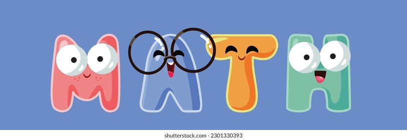 
Happy Funny Math Concept Letters Character Illustration. Cute banner with anthropomorphic typography graphic design
