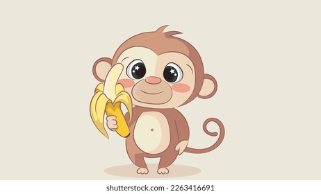 a happy funny monkey smiling. Illustration Of Cute Monkey Holding Banana