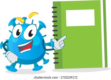 happy funny monster character pointing to a note book bank label