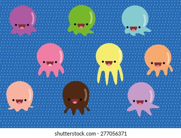 Happy and Funny Octopus vector and polka dot pattern