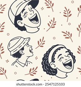 happy funny people face cartoon hand draw Background