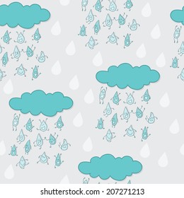 Happy funny raindrops seamless pattern