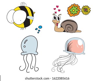 happy funny random animals handdrawn 