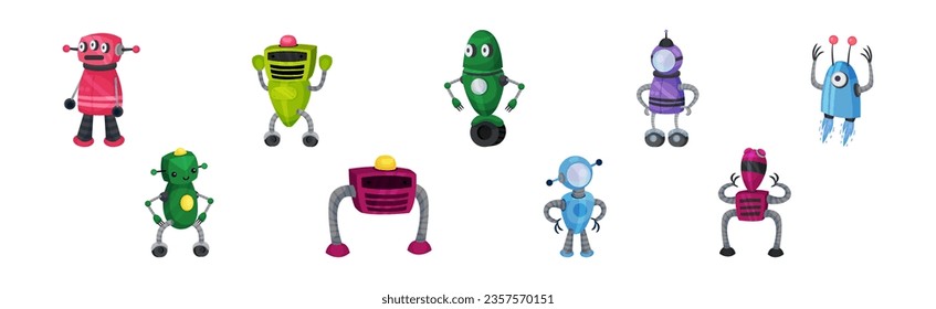 Happy Funny Robots with Iron Limbs Vector Set