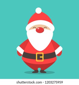 Happy funny Santa Claus in red clothes. Winter holiday and christmas celebration. Cute character in hat. Flat vector illustration