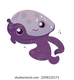 Happy and funny sea cartoon octopus monster swimming and looking isolated on white background. Flat vector illustration for children.