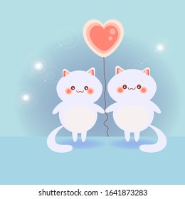 happy funny smile kawaii kitten with heart greeting valentines day card