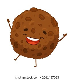 Happy funny smiling chocolate cookie cartoon character vector illustration
