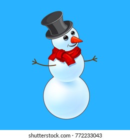 Happy funny snowman on the blue background