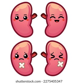 Happy funny strong works cute kidneys character.Vector flat illustration icon design.Isolated on white background.Kidneys flat health idea,good working,cartoon mascot child,baby,kids face concept