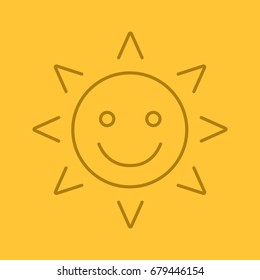 Happy and funny sun smile linear icon. Emoticon. Good mood. Thin line outline symbols on color background. Summertime. Vector illustration