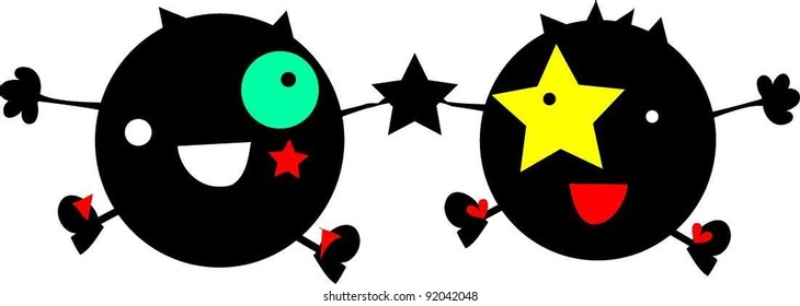 happy funny twins monsters