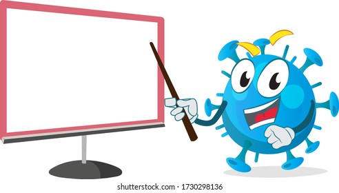happy funny  virus  character pointing on computer