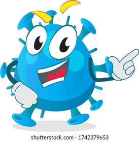 happy funny virus character pointing to something