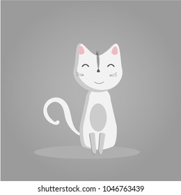 happy funny white cat on a gray background, domestic cat