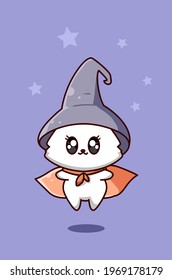 Happy and funny witch cat cartoon illustration
