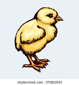 Happy funny young sweet poult fledgeling icon isolated on white backdrop. Freehand vibrant hand drawn symbol sign sketchy in art doodle retro style pen on paper. Closeup view with space for text