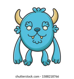 Happy furry cartoon furry creature monster isolated on white