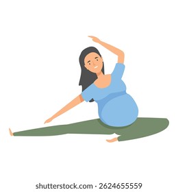 Feliz futura mãe esticando seu corpo, desfrutando de tempo de gravidez e estilo de vida saudável
