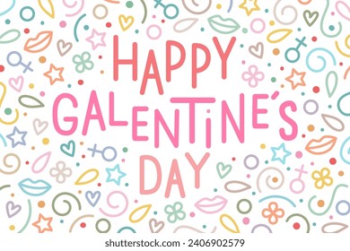 Happy Galentine`s day greeting banner. Holiday banner in line art style.