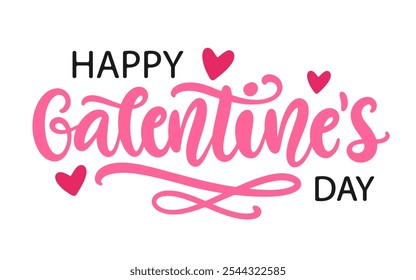 Happy Galentines Day Holiday Lettering Greeting Card. Modern Calligraphy Isolated on White. Hand Drawn Vector Typographic Banner Design, Vintage Retro Style.