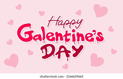 Happy Galentine's day sticker on pink background.  Female friendship concept. Vector illustration. Lettering design