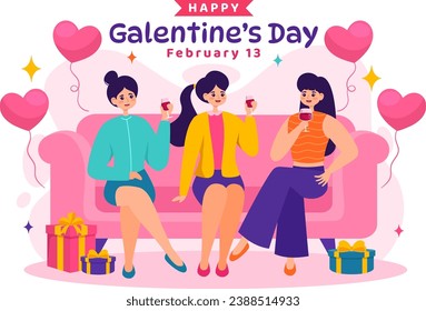 Happy Galentine's Day Vector Illustration on February 13th with Celebrating Women Friendship for Their Freedom in Flat Cartoon Background Design