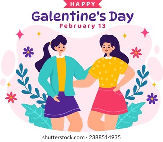 Happy Galentine's Day Vector Illustration on February 13th with Celebrating Women Friendship for Their Freedom in Flat Cartoon Background Design