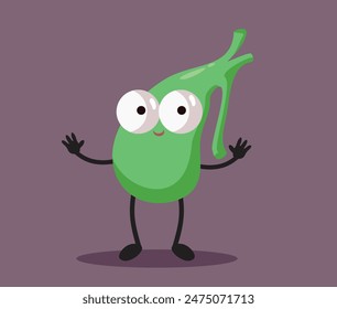 
Happy Gallbladder Vector Mascot Cartoon Character Design. Cheerful internal organ being healthy and positive 
