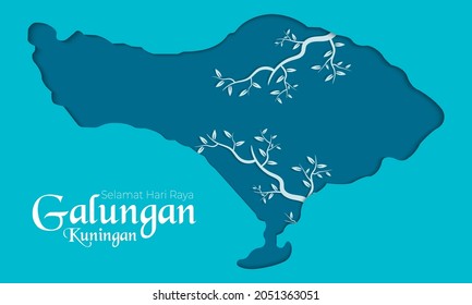 Happy Galungan Kuningan Day With Leaf And Bali Map Paper