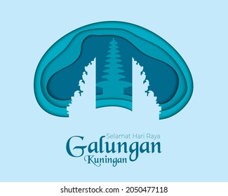Happy Galungan Kuningan With Temple In Paper Style